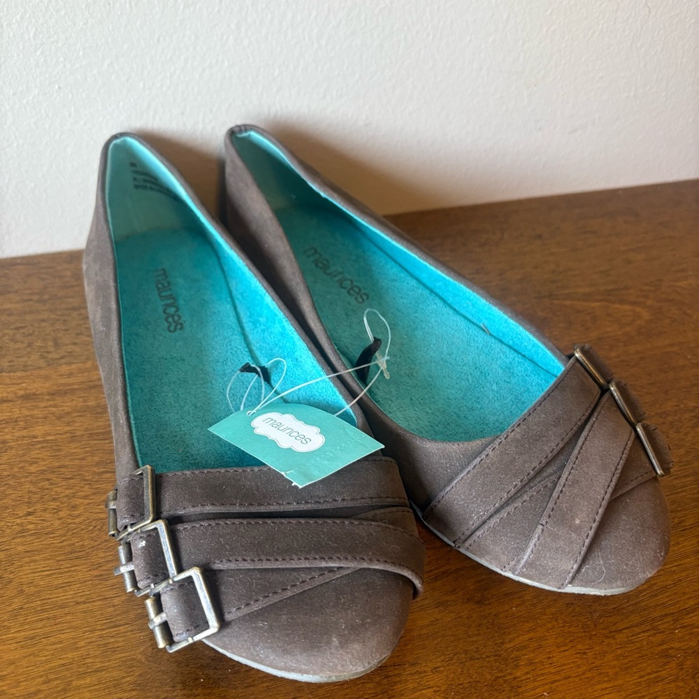 Maurices Brown and Blue Flats with Decorative Buckle